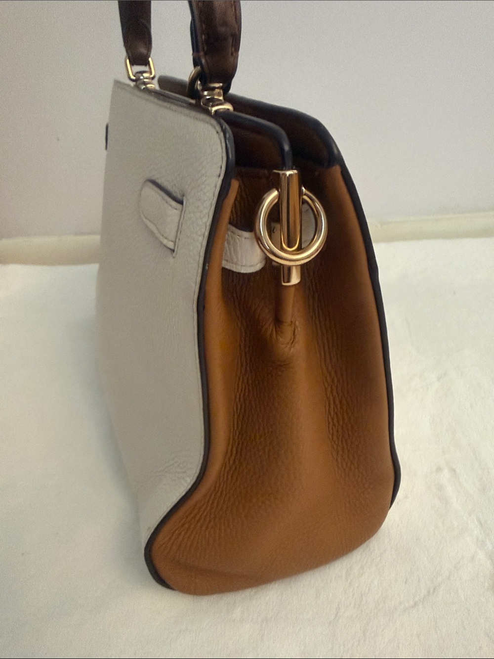 Coach Cream Leather Top-Handle Satchel with Turnlock - Picture 9 of 17